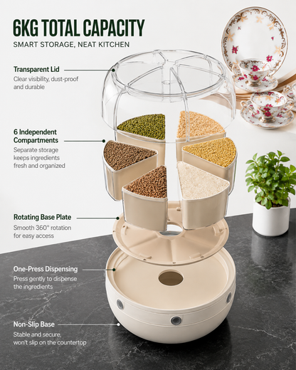 360° Rotating Multi-Compartment Automatic Grain & Pulses Storage Dispenser