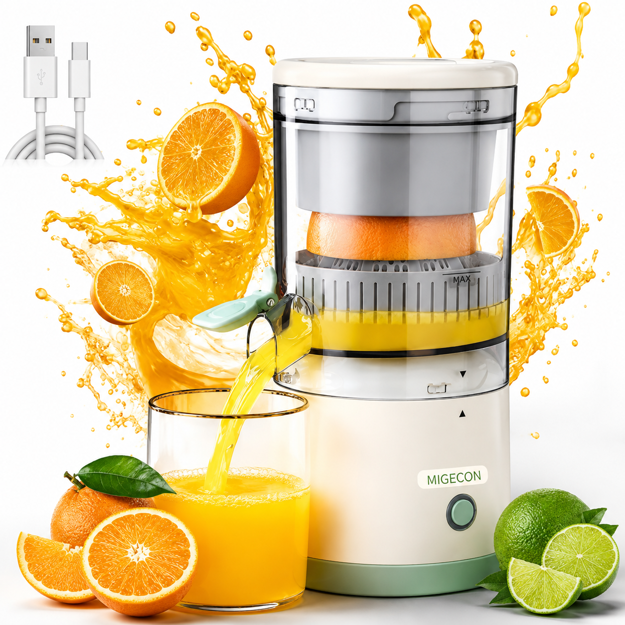 Electric Orange Juicer Machine, Wireless Citrus Press Juicer, Manual Mosambi Juice Maker