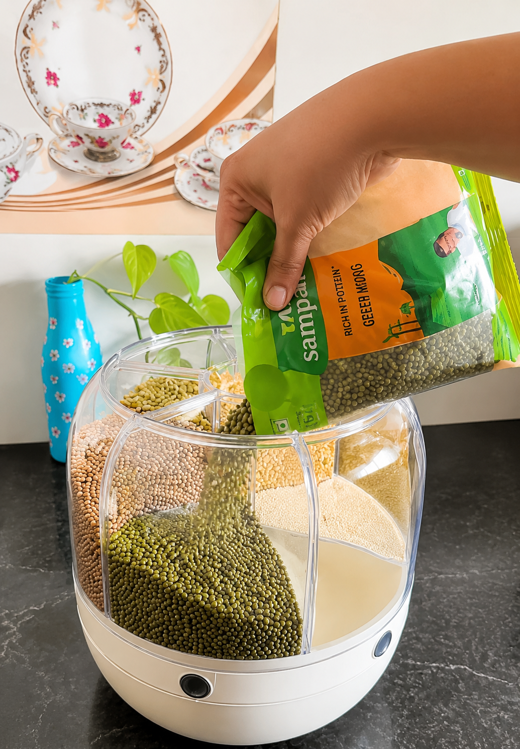 360° Rotating Multi-Compartment Automatic Grain & Pulses Storage Dispenser